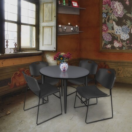 Regency Kahlo Round Table & Chair Sets, 36 W, 36 L, 29 H, Wood, Metal, Polypropylene Top, Grey TPL36RNDGYBK44BK
